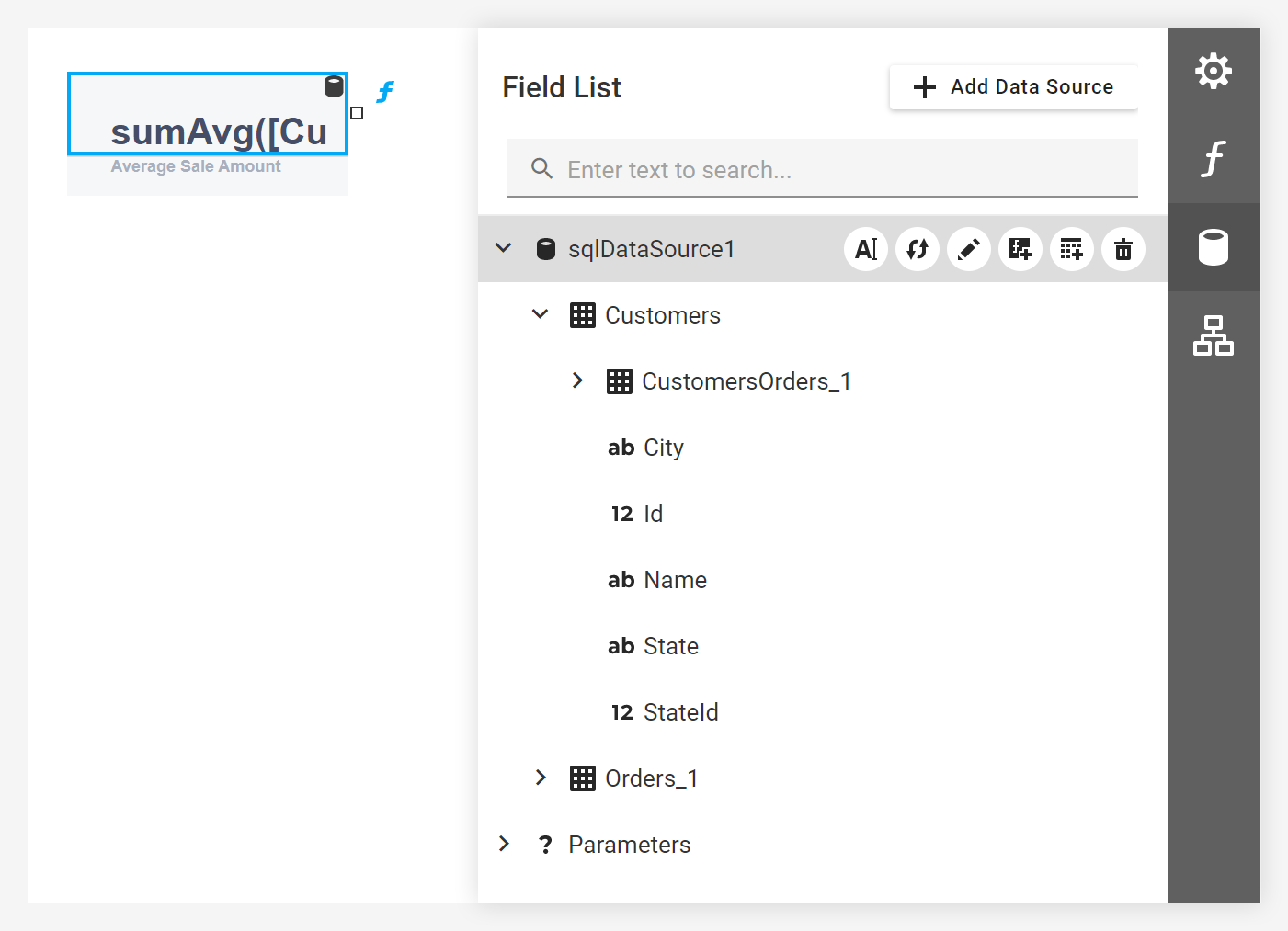 Web 报表设计器 - 字段列表操作按钮，DevExpress